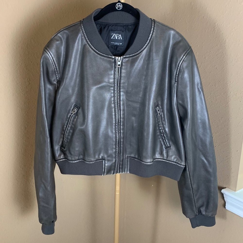 Zara Faux Leather Bomber Jacket Black Size XXL